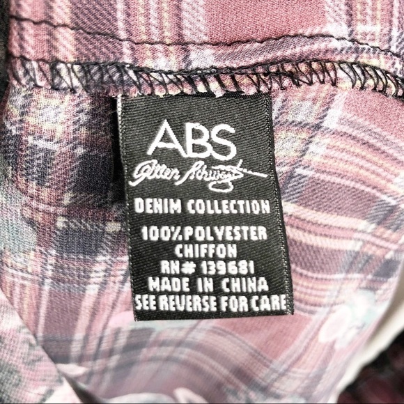 ABS Allen Schwartz Floral Plaid Sheer Blouse M - Picture 10 of 16